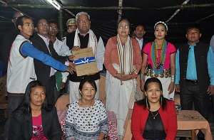 The Governor of Arunachal Pradesh Shri P.B. Acharya receiving a memorandum submitted by all Puroik Welfare Society, at Puroik Colony, Papu Nalla, 8 km from Itanagar on 5th March 2017.